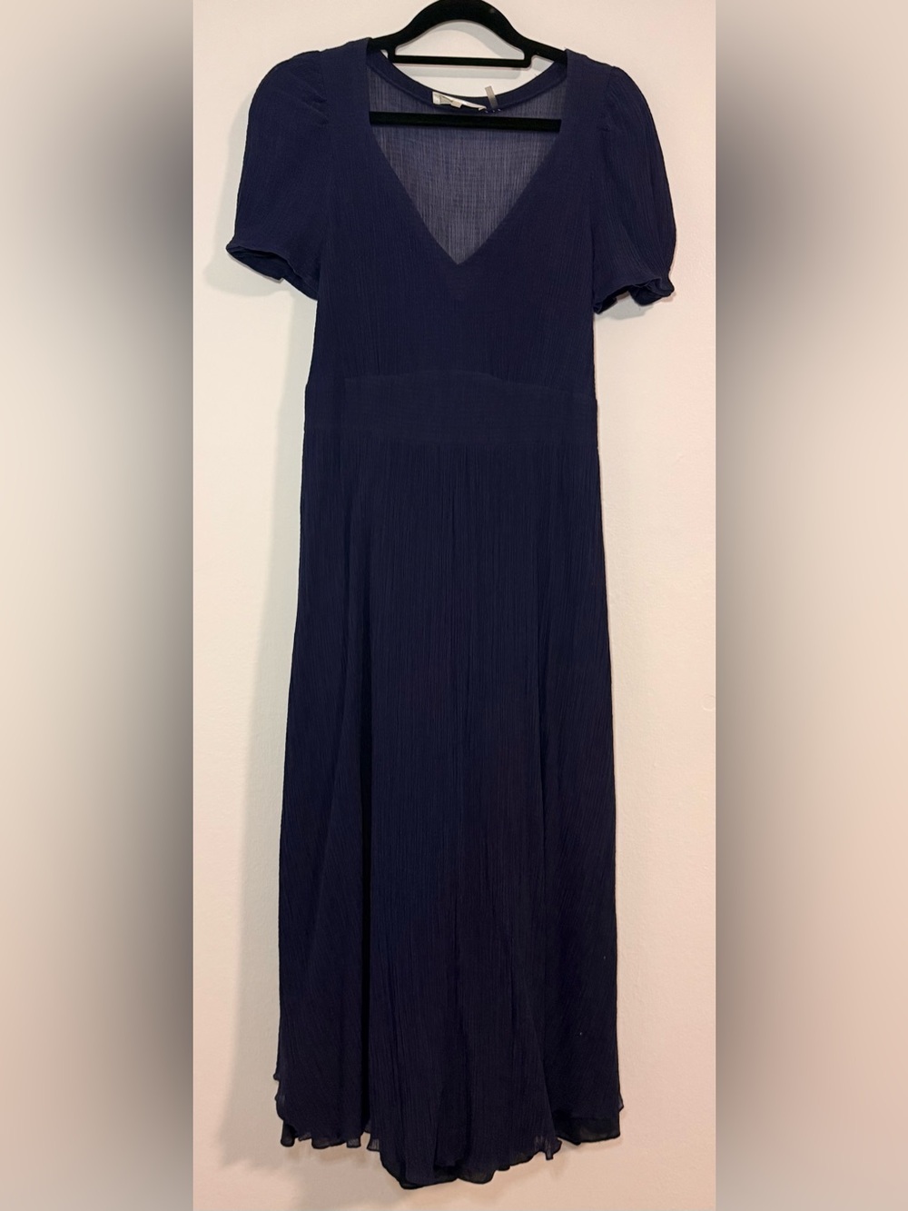 LoveShackFancy Hutchinson Midi Dress V-Neck Cotton Silk Blend Puff Sleeve Size 4